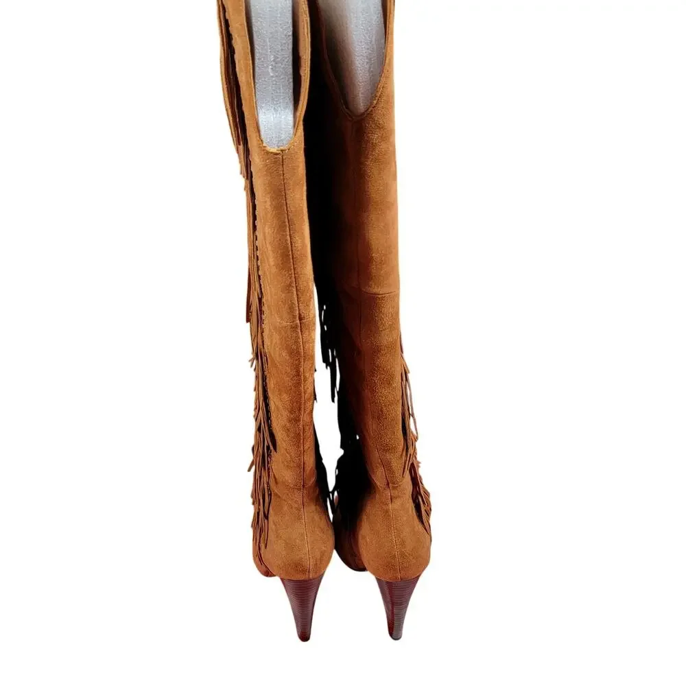 Steve Madden Maraka Fringe Over The Knee Boots Chestnut Suede Womens 6 New
